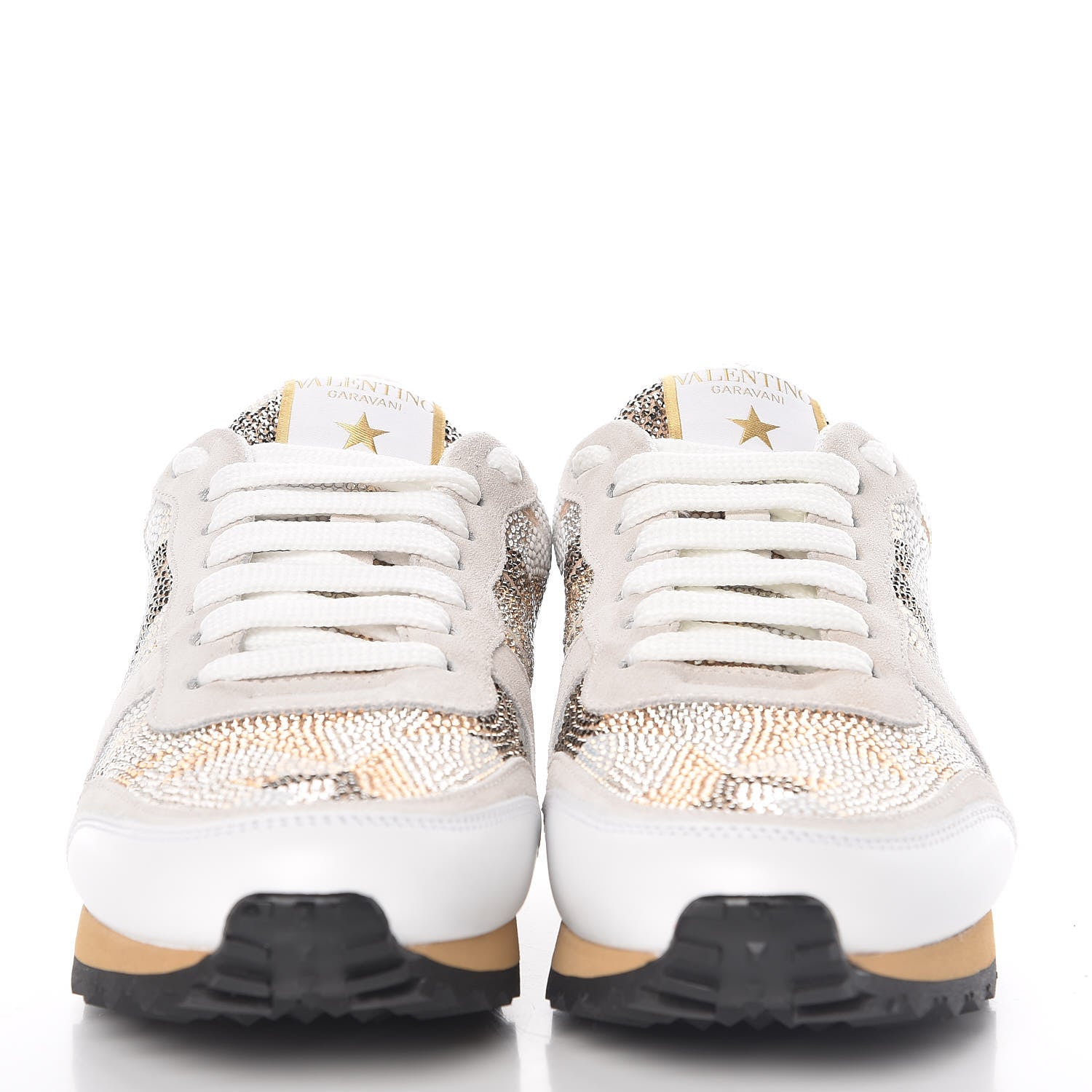Valentino Garavani Suede Crystal Camustars Womens Rockrunner Sneakers 35 Chalk White 2 of 8
