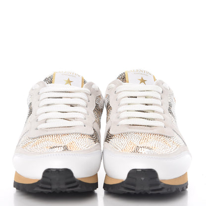 Valentino Garavani Suede Crystal Camustars Womens Rockrunner Sneakers 35 Chalk White 2 of 8