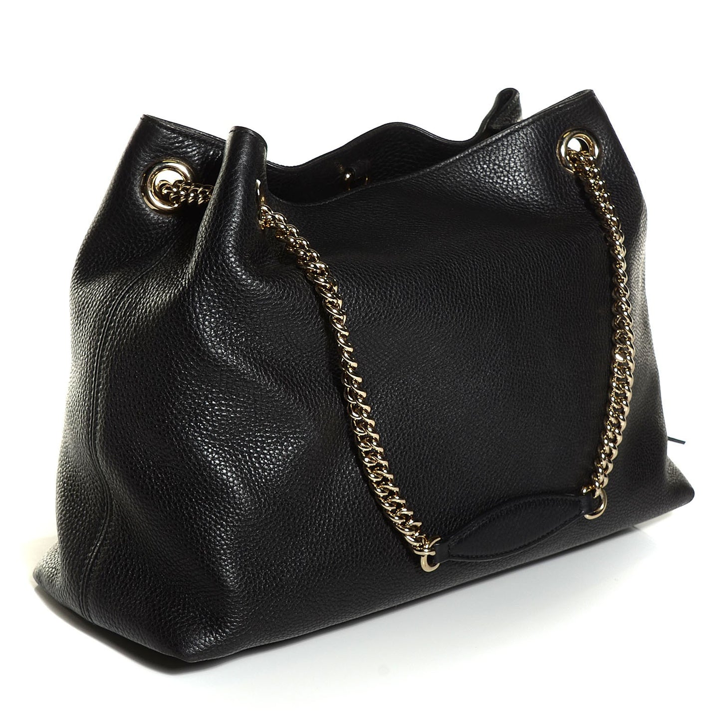 Pebbled Calfskin Medium Soho Chain Shoulder Bag Black