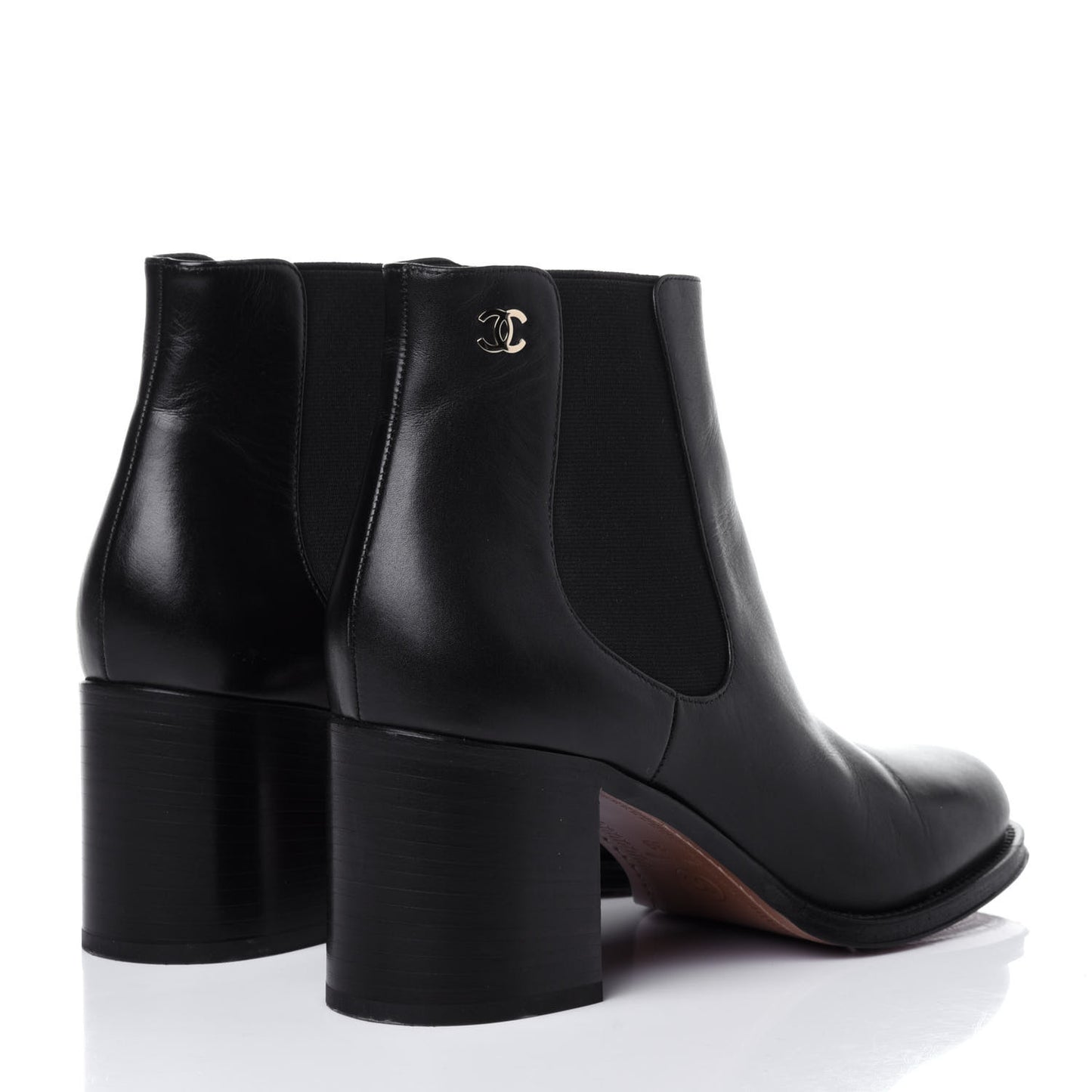 Calfskin Elastic Short Boots 39 Black