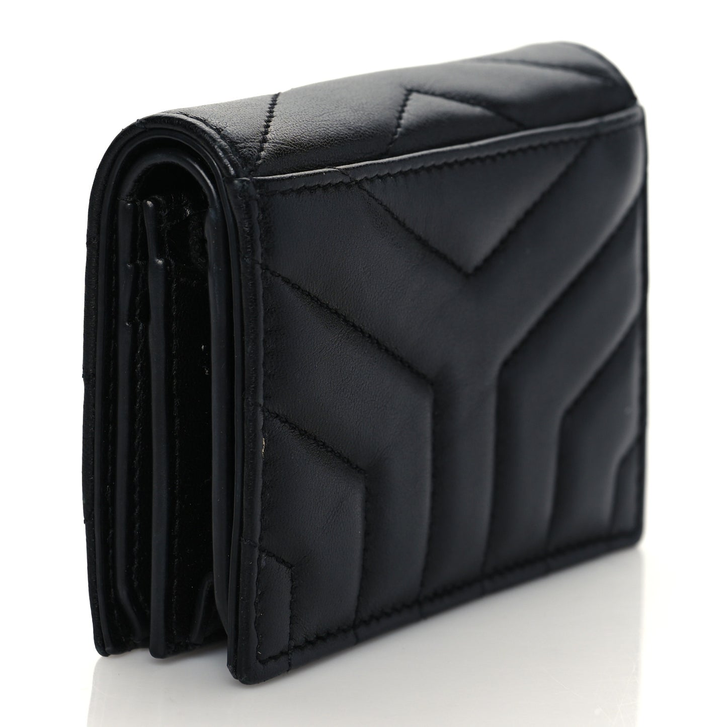 Lambskin Y Quilted Monogram Loulou Flap Wallet Black