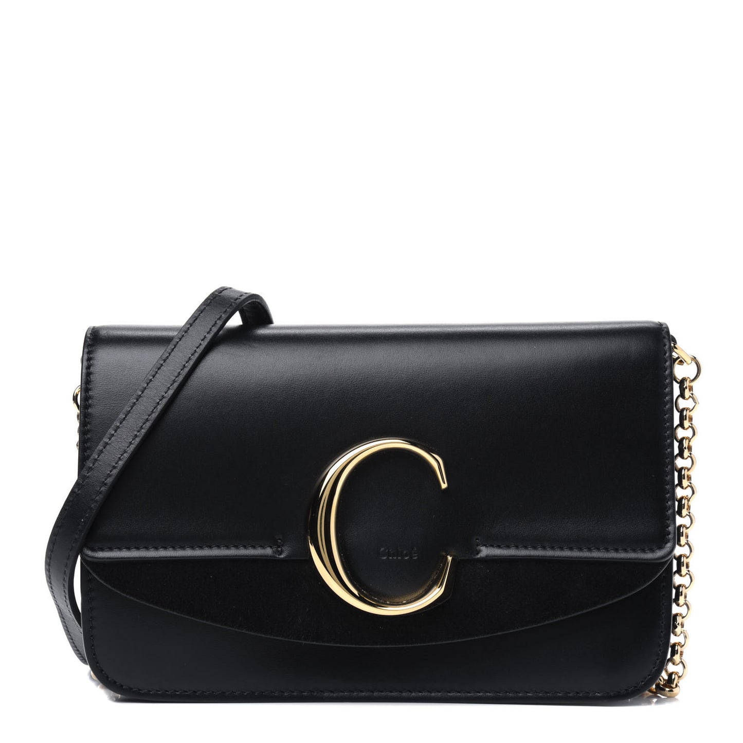 Calfskin Suede C Clutch With Chain Black