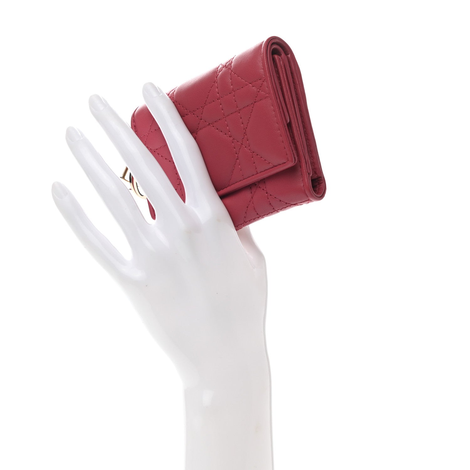 Christian Dior Lambskin Cannage Lady Dior Lotus Wallet Rusty Red 2 of 8