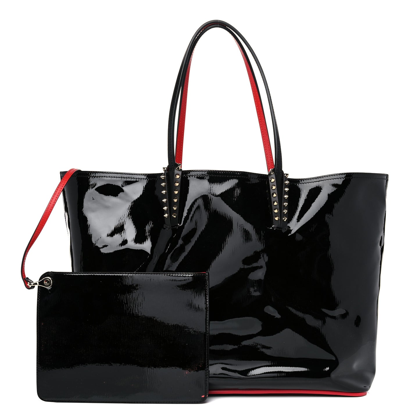 Patent Calfskin Spikes East West Cabata Tote Black