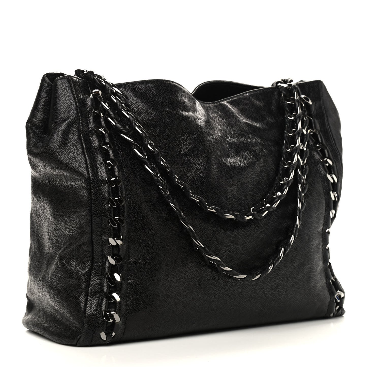 Glazed Caviar Modern Chain Tote Black