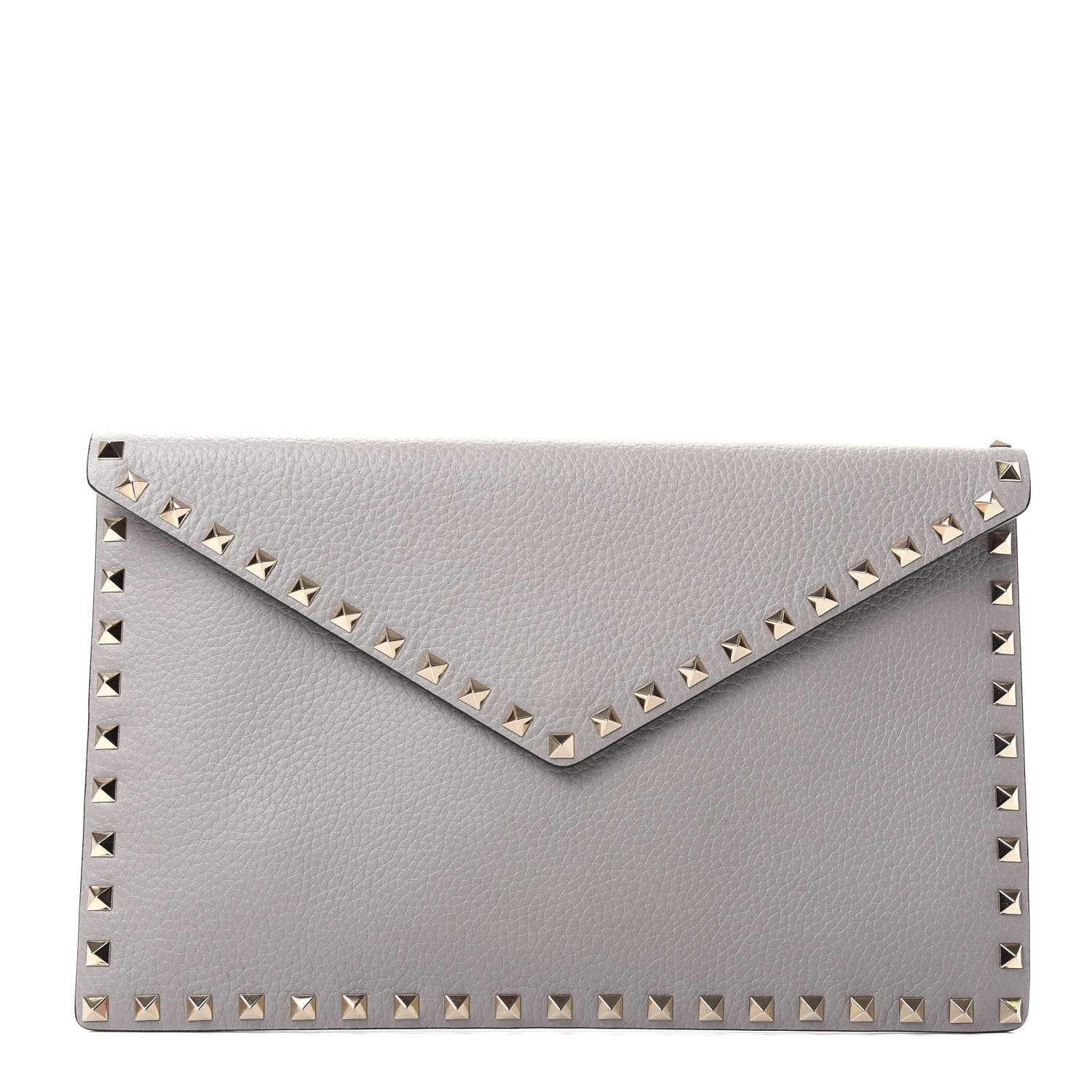 Valentino Garavani Pebbled Calfskin Large Rockstud Envelope Clutch Pastel Grey 1 of 6