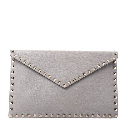 Valentino Garavani Pebbled Calfskin Large Rockstud Envelope Clutch Pastel Grey 1 of 6