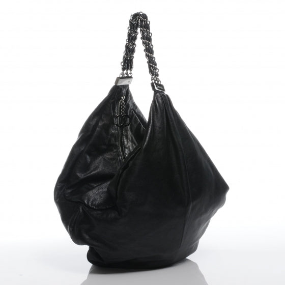 Lambskin Large Rock and Chain Hobo Black