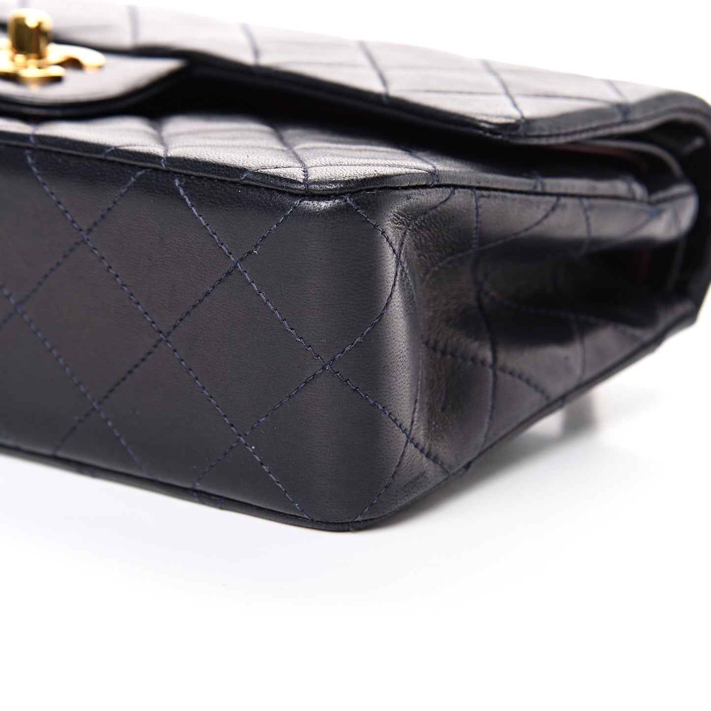 Lambskin Quilted Small Double Flap Navy