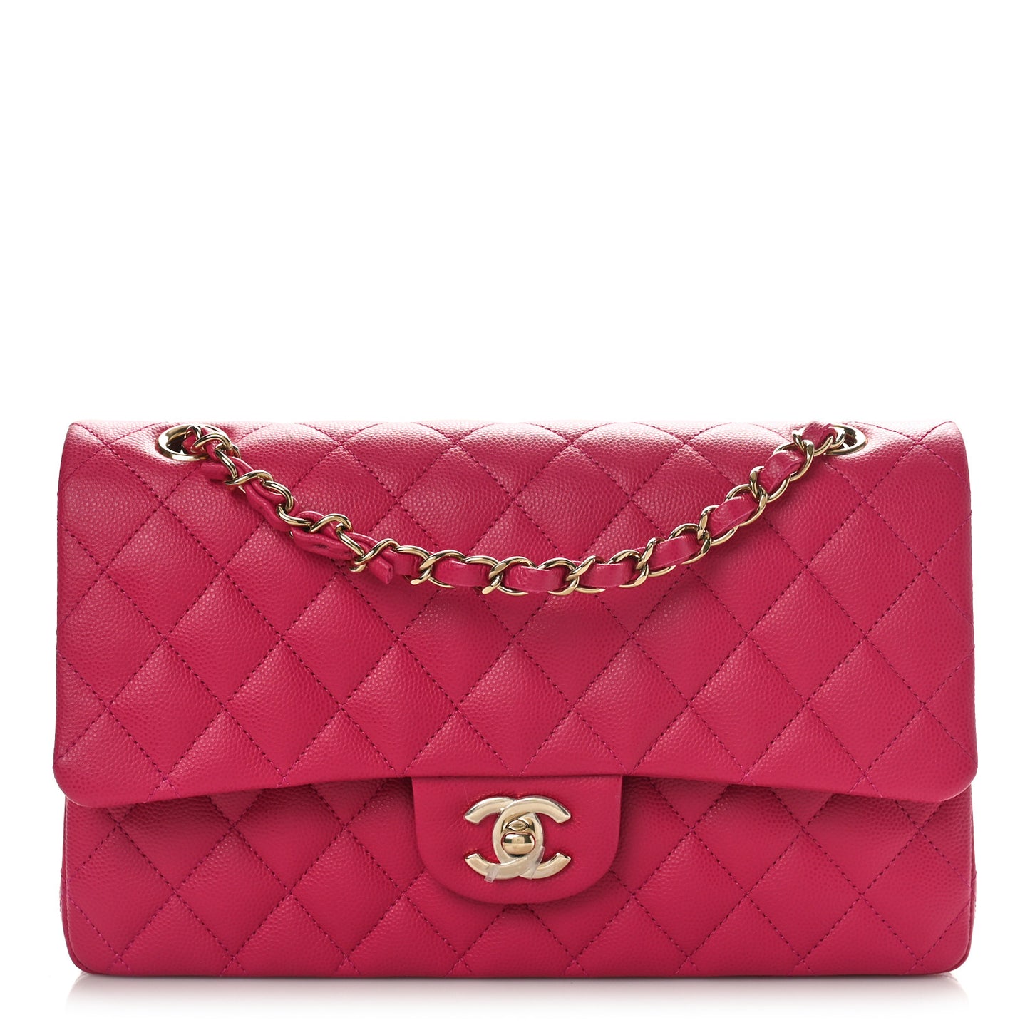 Caviar Quilted Medium Double Flap Dark Pink