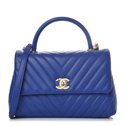 Chanel Caviar Chevron Quilted Small Coco Handle Flap Blue 1 of 8
