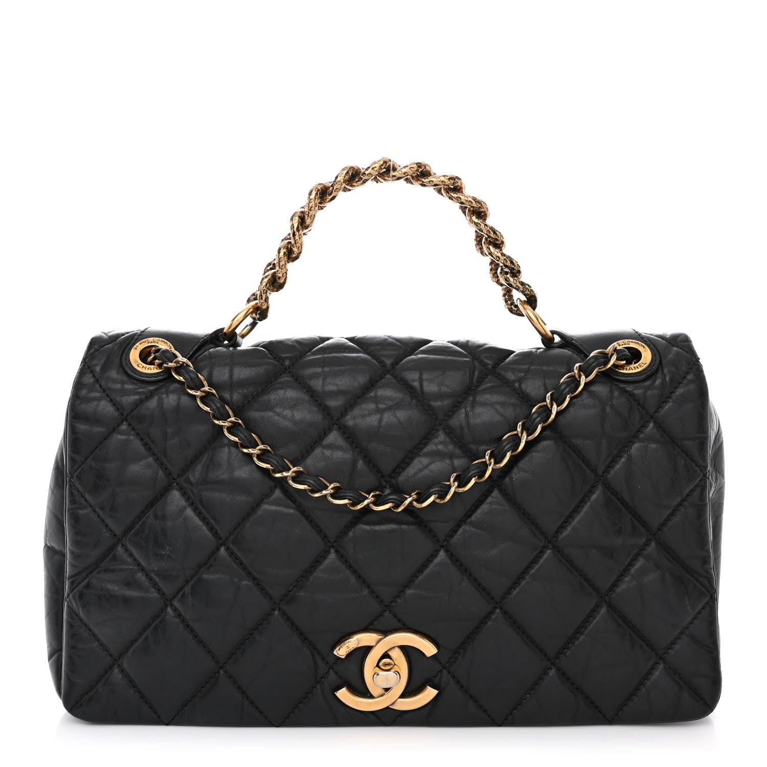 Chanel Aged Calfskin Quilted Medium Pondichery Flap Black 1 of 14