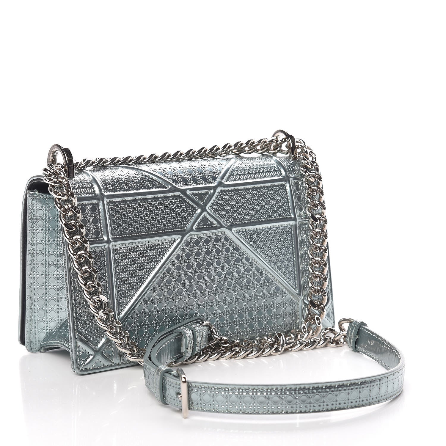 Christian Dior Metallic Patent Micro-Cannage Small Diorama Flap Bag Azur 3 of 13