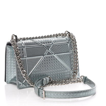 Christian Dior Metallic Patent Micro-Cannage Small Diorama Flap Bag Azur 3 of 13