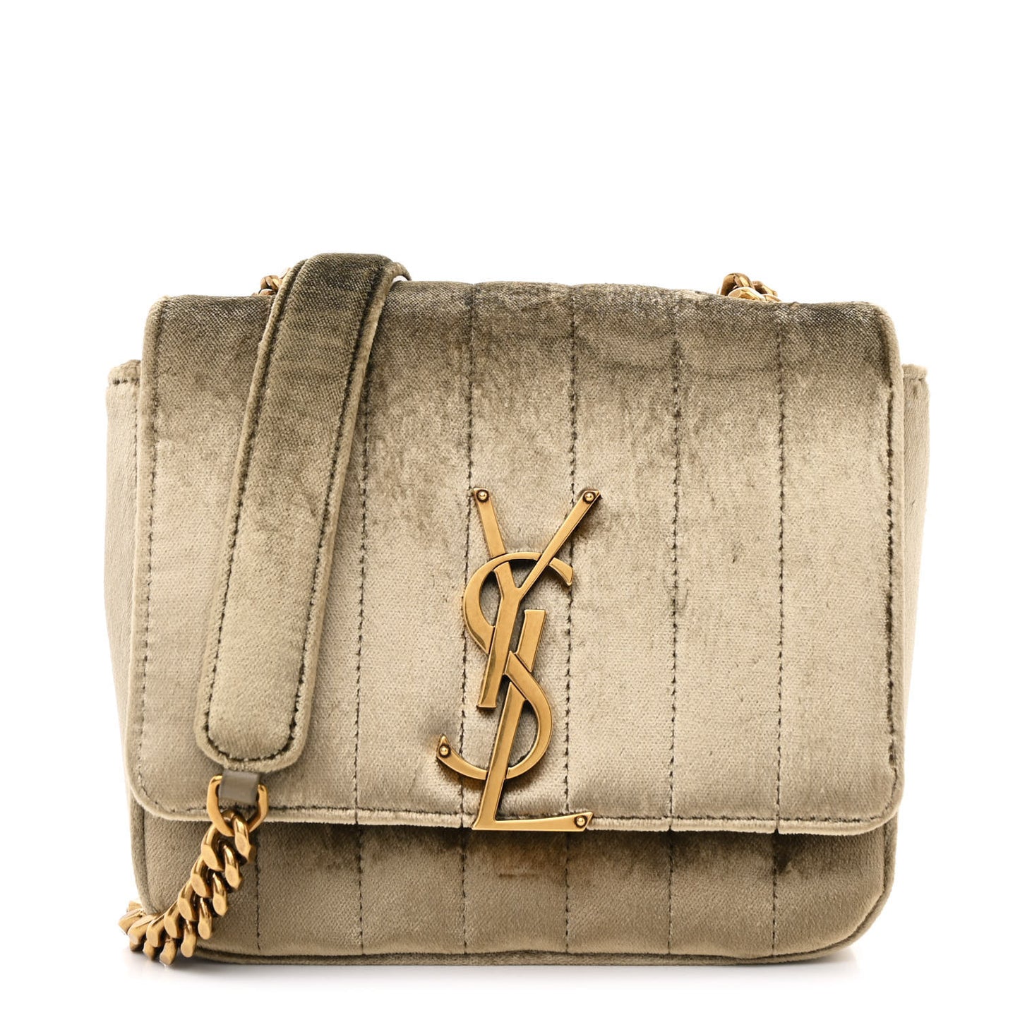 Velvet Matelasse Small Vicky Chain Bag Dark Vintage Olive
