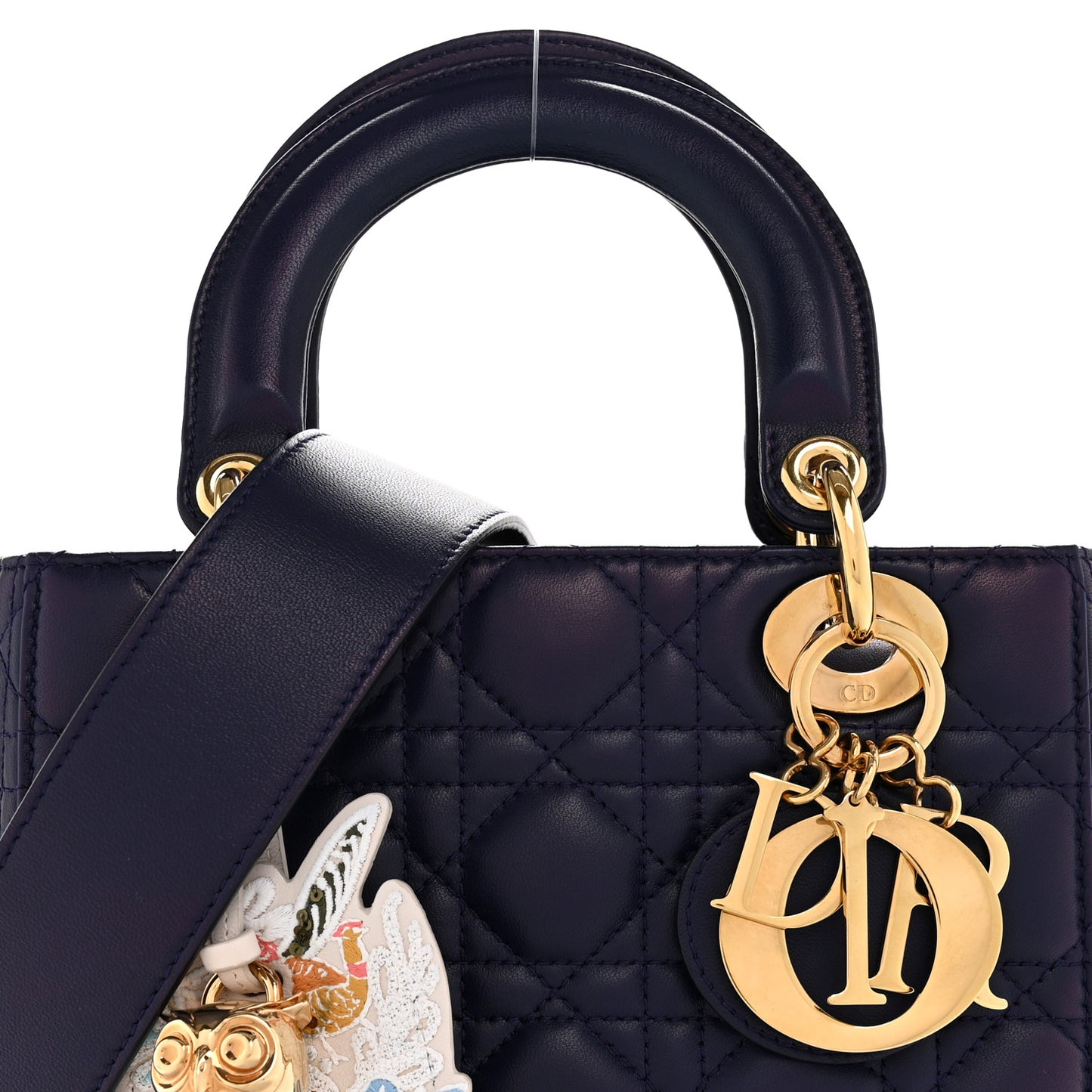 Lambskin Cannage Small Jeweled Owl Lady Dior Blue