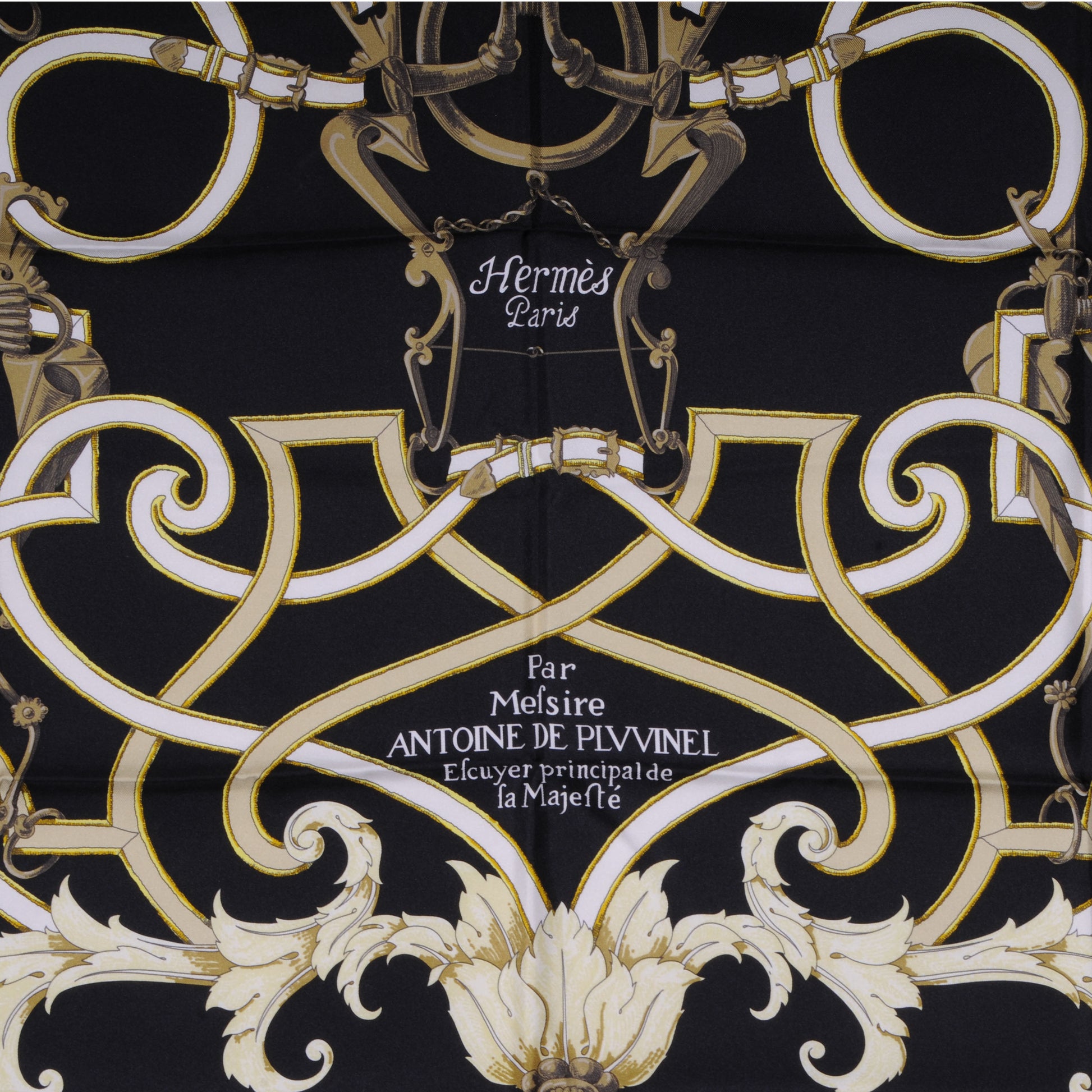Hermes Silk Scarf L'Instruction Du Roy Scarf 90 Black Gold 1 of 5