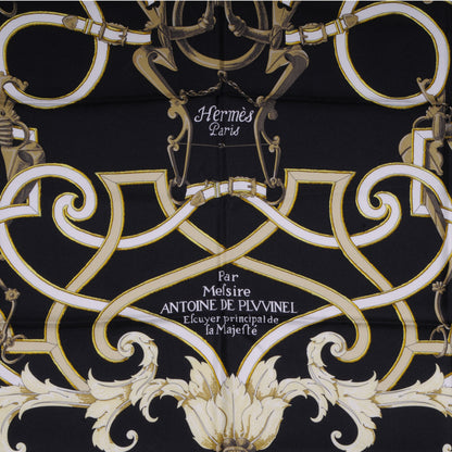 Hermes Silk Scarf L'Instruction Du Roy Scarf 90 Black Gold 1 of 5