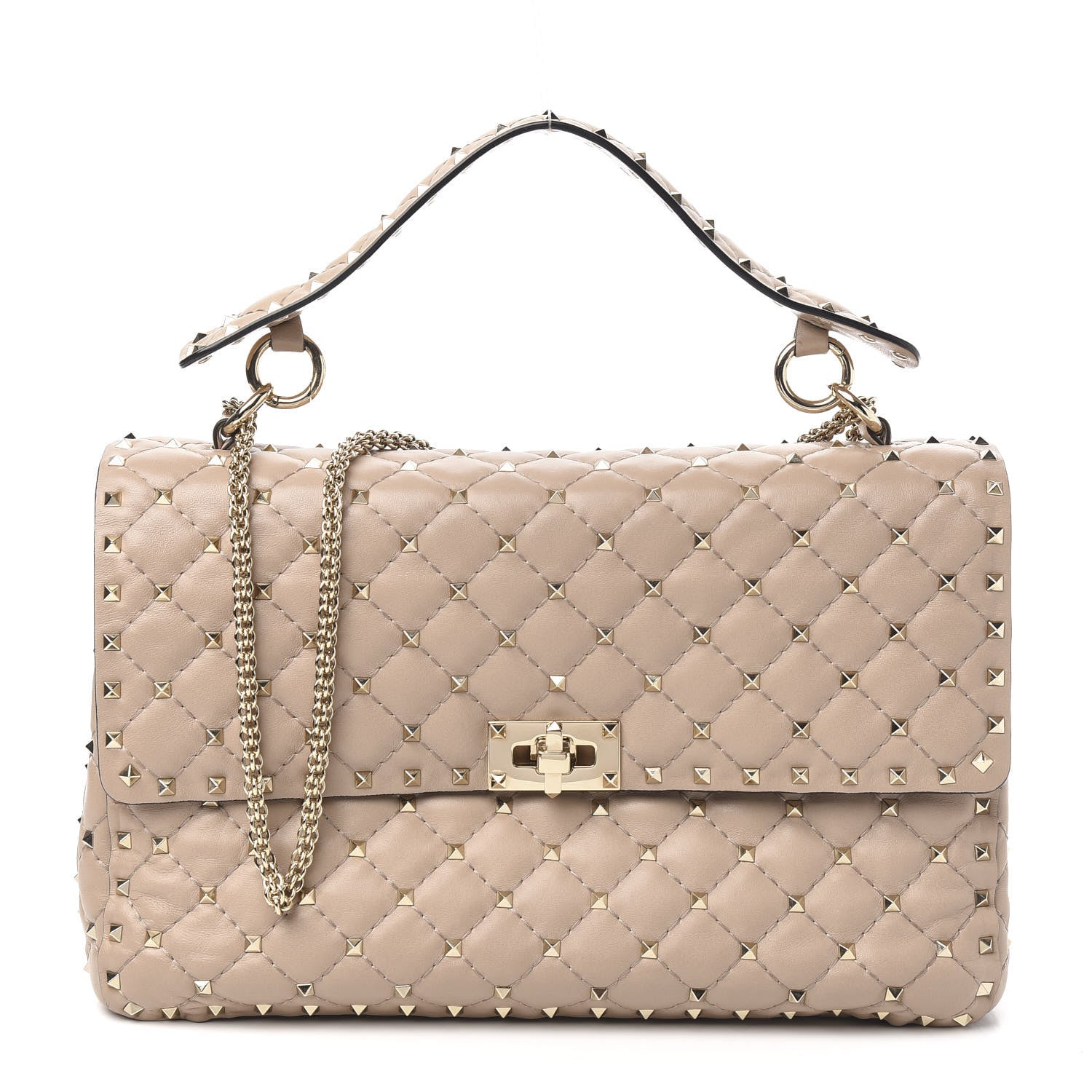 Valentino Garavani Nappa Large Rockstud Spike Shoulder Bag Soft Noisette 1 of 9