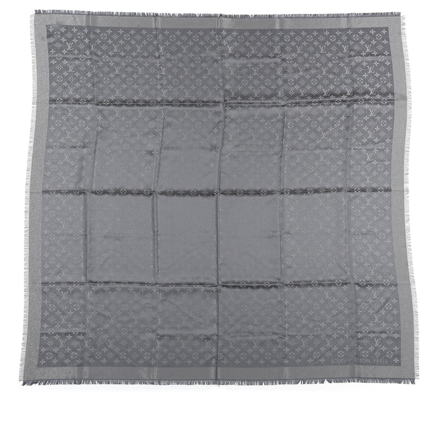 Silk Lurex Wool Monogram Shine Shawl Charcoal Grey