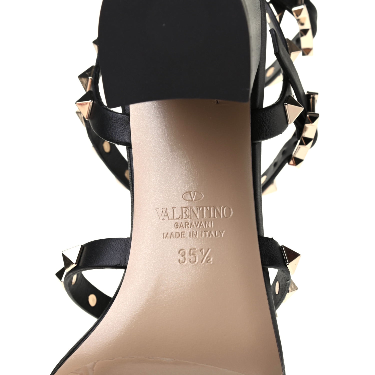Valentino Garavani Calfskin Rockstud 60mm City Sandals 35.5 Black 6 of 8