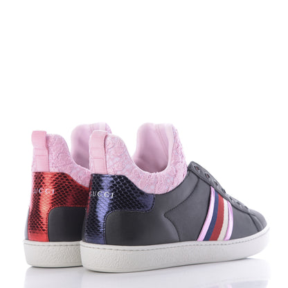 Gucci Calfskin Lace Ayers Sylvie Web Womens New Ace High Top Sneakers 39.5 Black 4 of 10