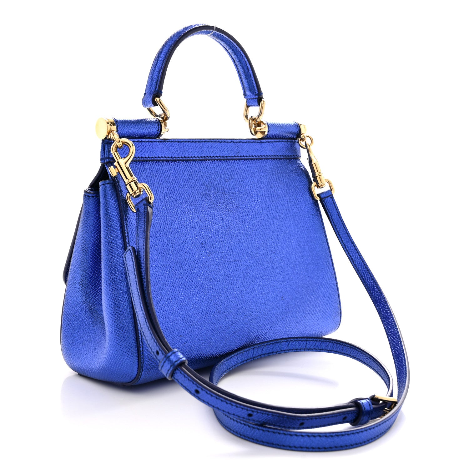Dolce & Gabbana Metallic Dauphine Small Miss Sicily Satchel Blue 4 of 11