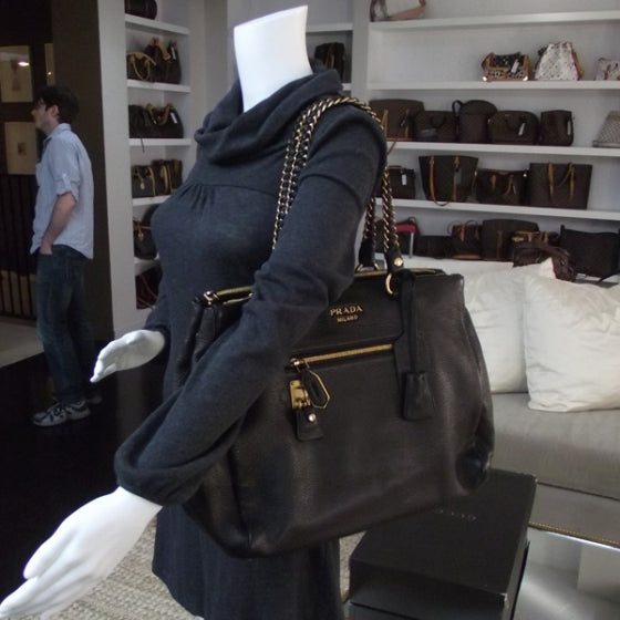 Prada Cervo Deerskin Shoulder Bag Black 2 of 11