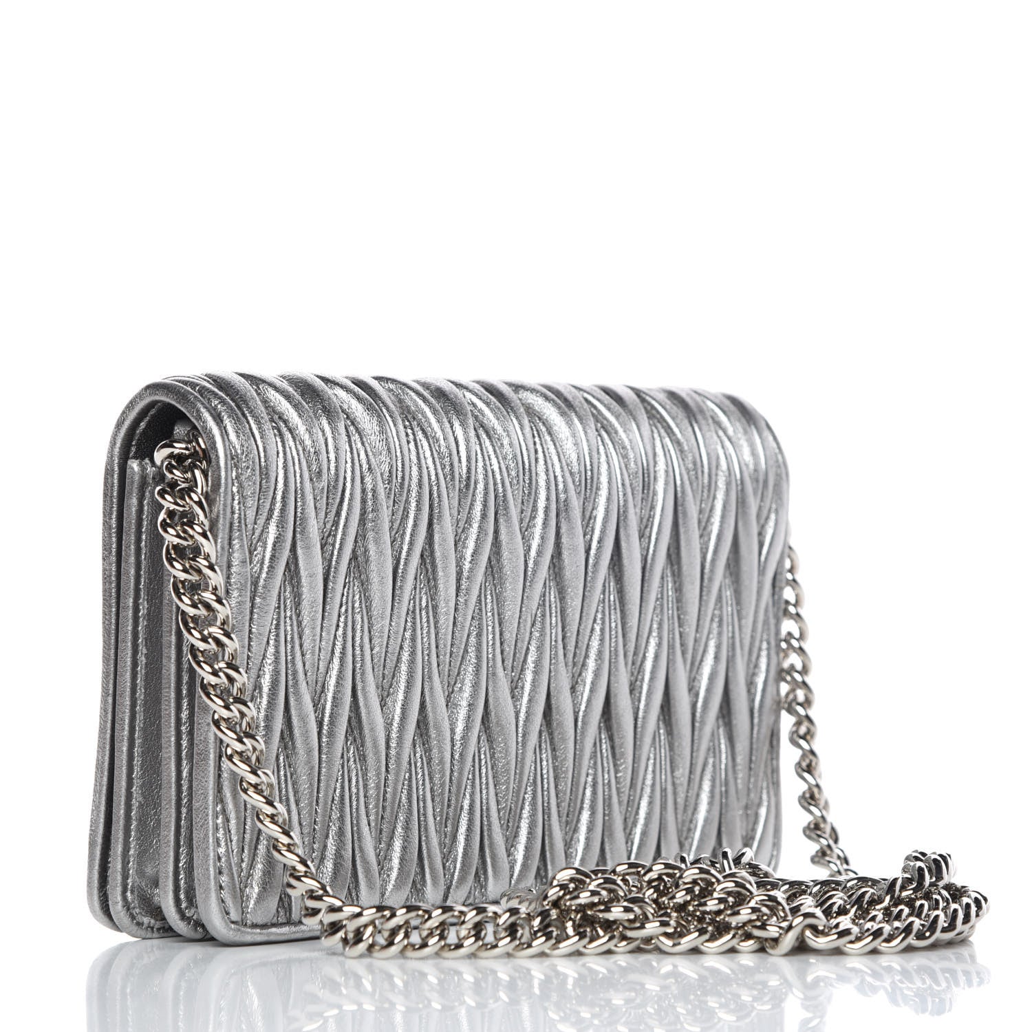 Miu Miu Nappa Crystal Chain Crossbody Cromo 3 of 11