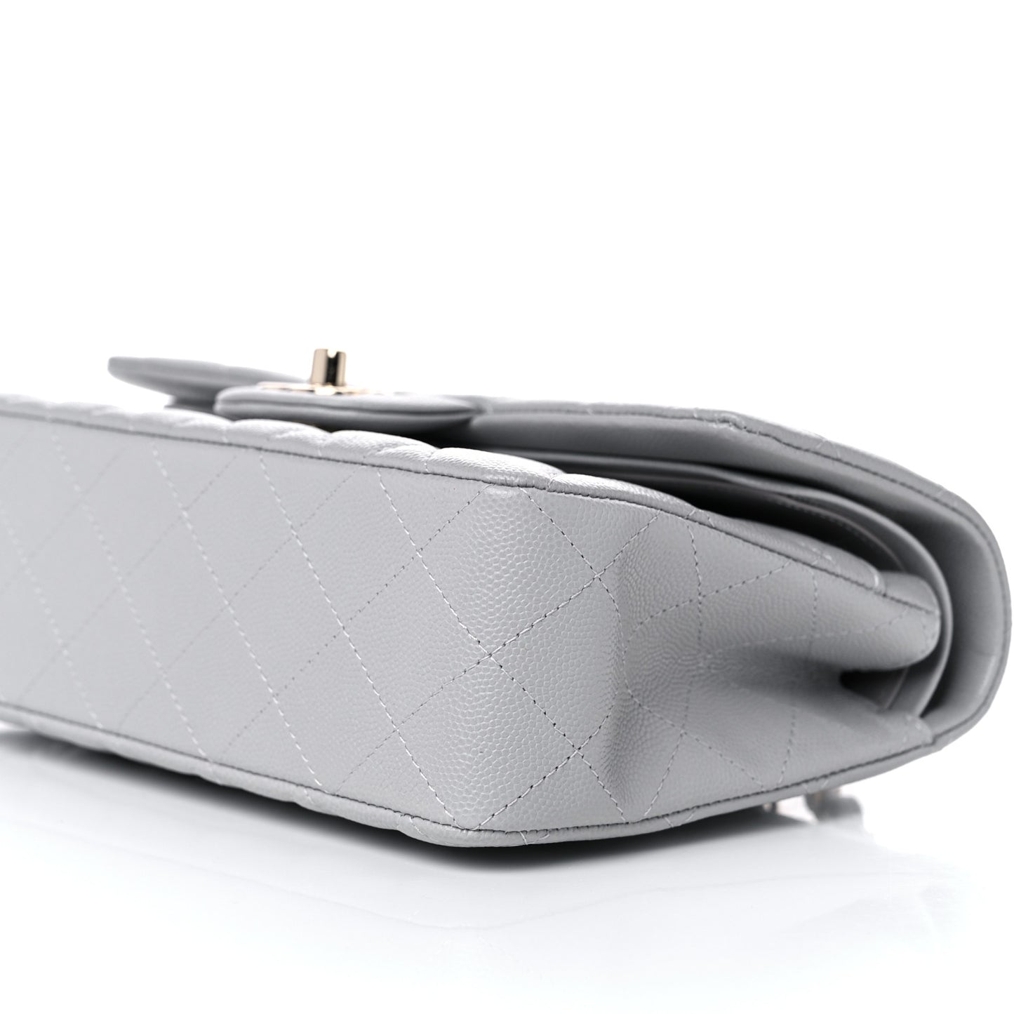 Caviar Quilted Small Double Flap Grey