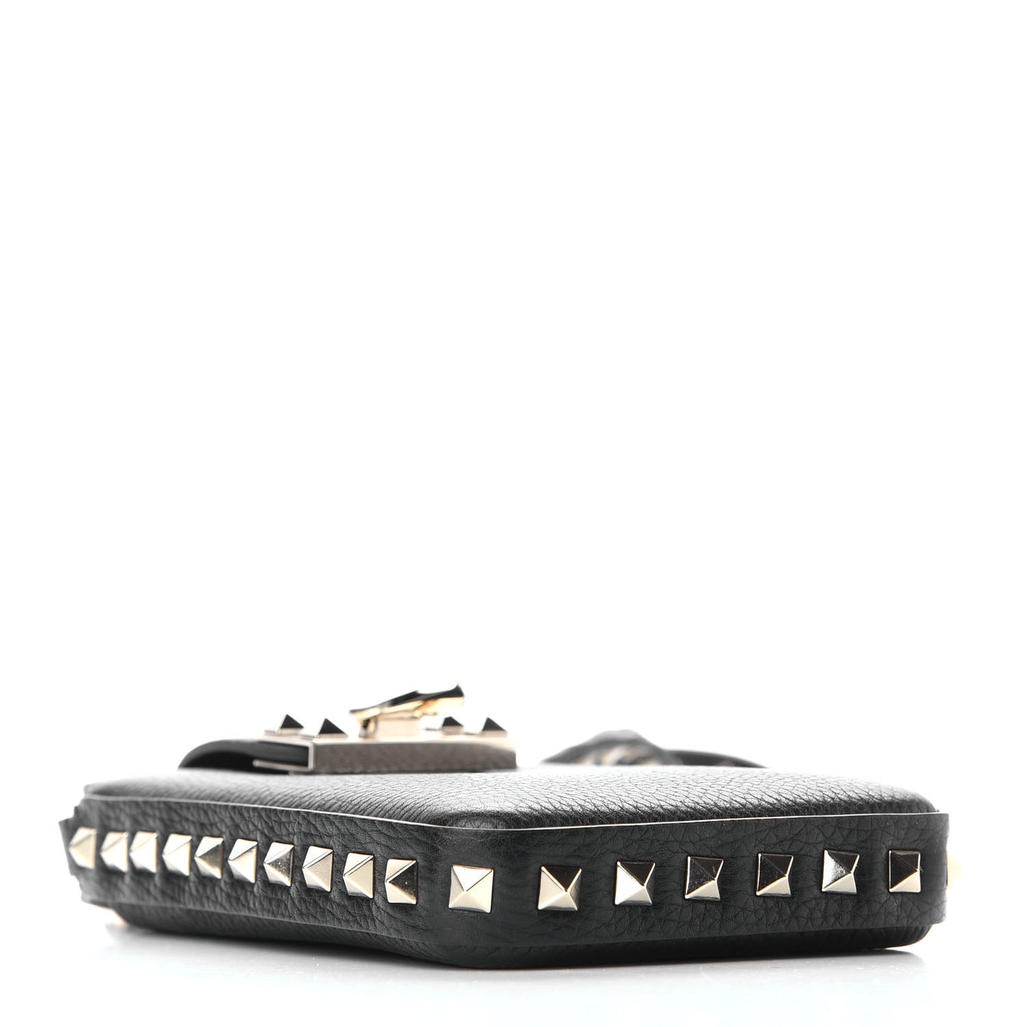 Grained Calfskin Rockstud Crossbody Phone Case Black
