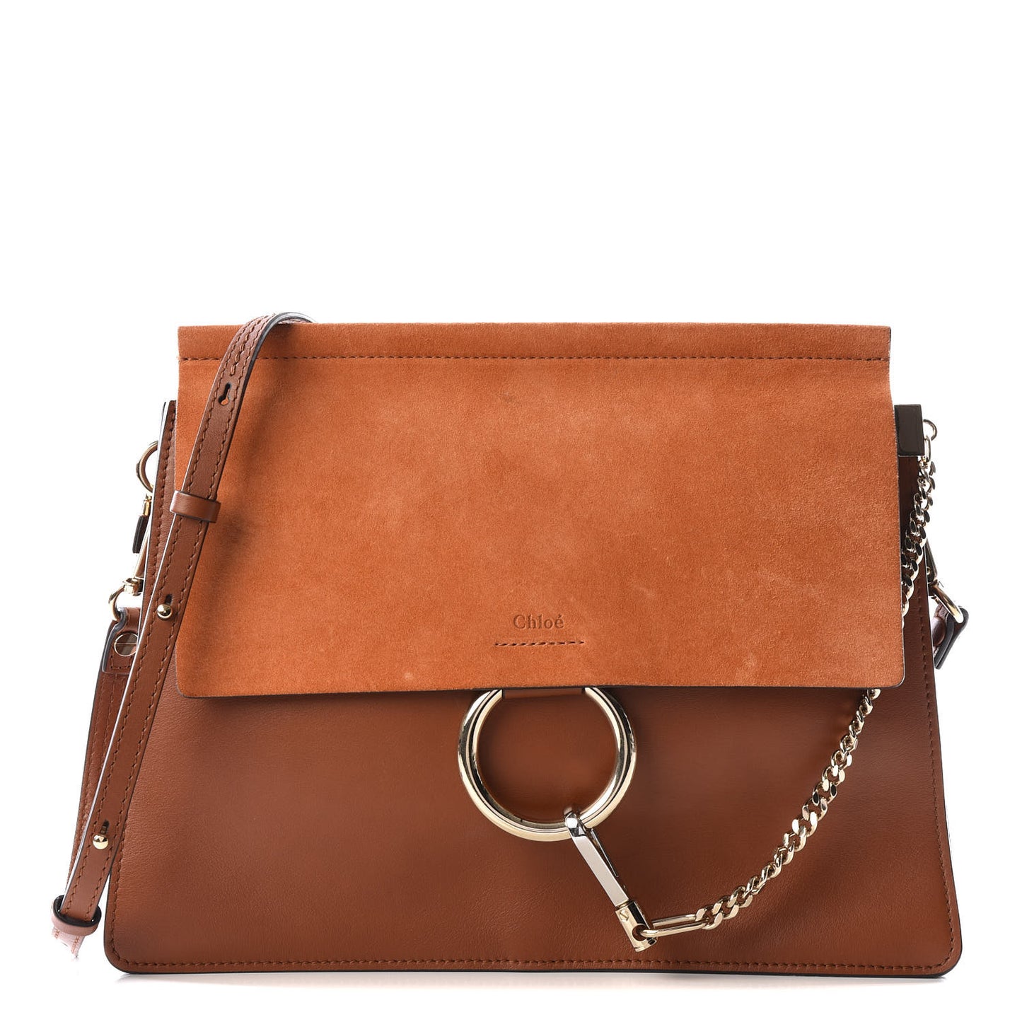 Suede Calfskin Medium Faye Shoulder Bag Tobacco