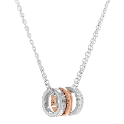 Cartier 18K White Pink Gold Diamond .29ctw Three Ring LOVE Pendant Necklace 4 of 9