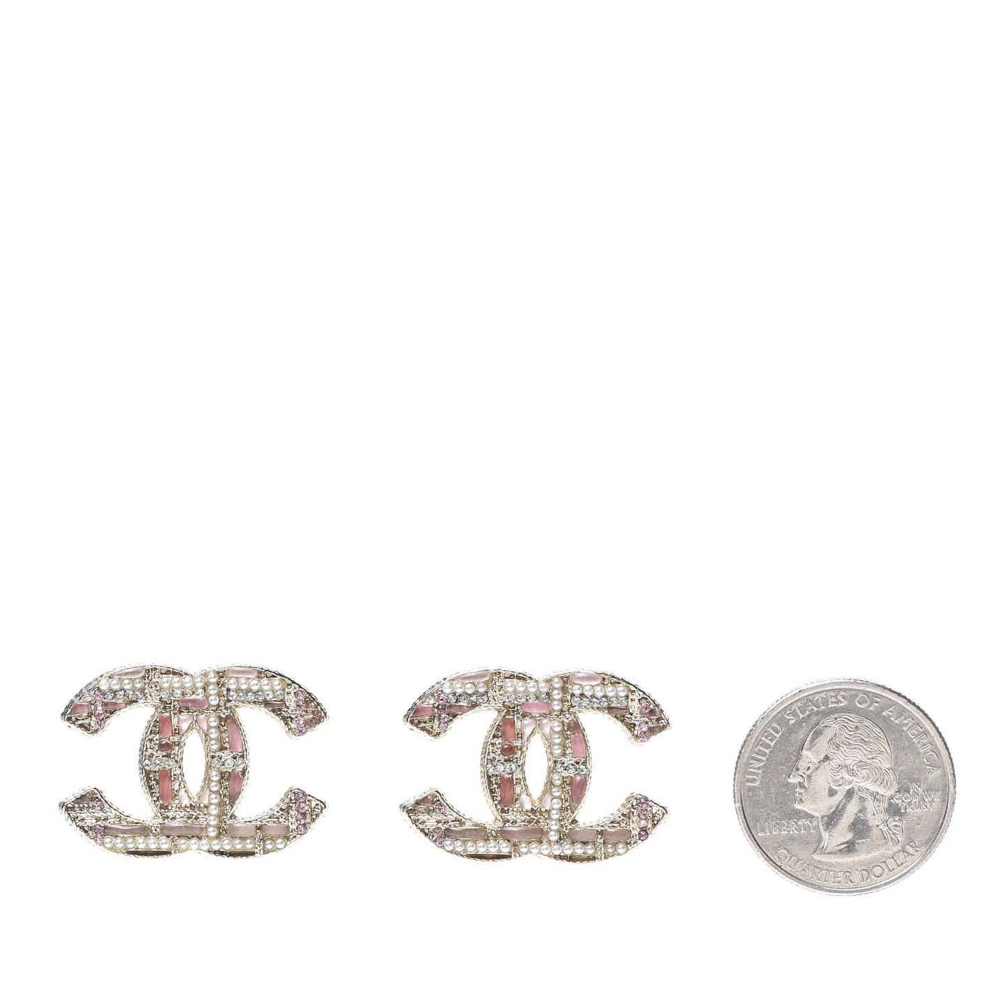 Tweed Effect CC Earrings Gold Pink