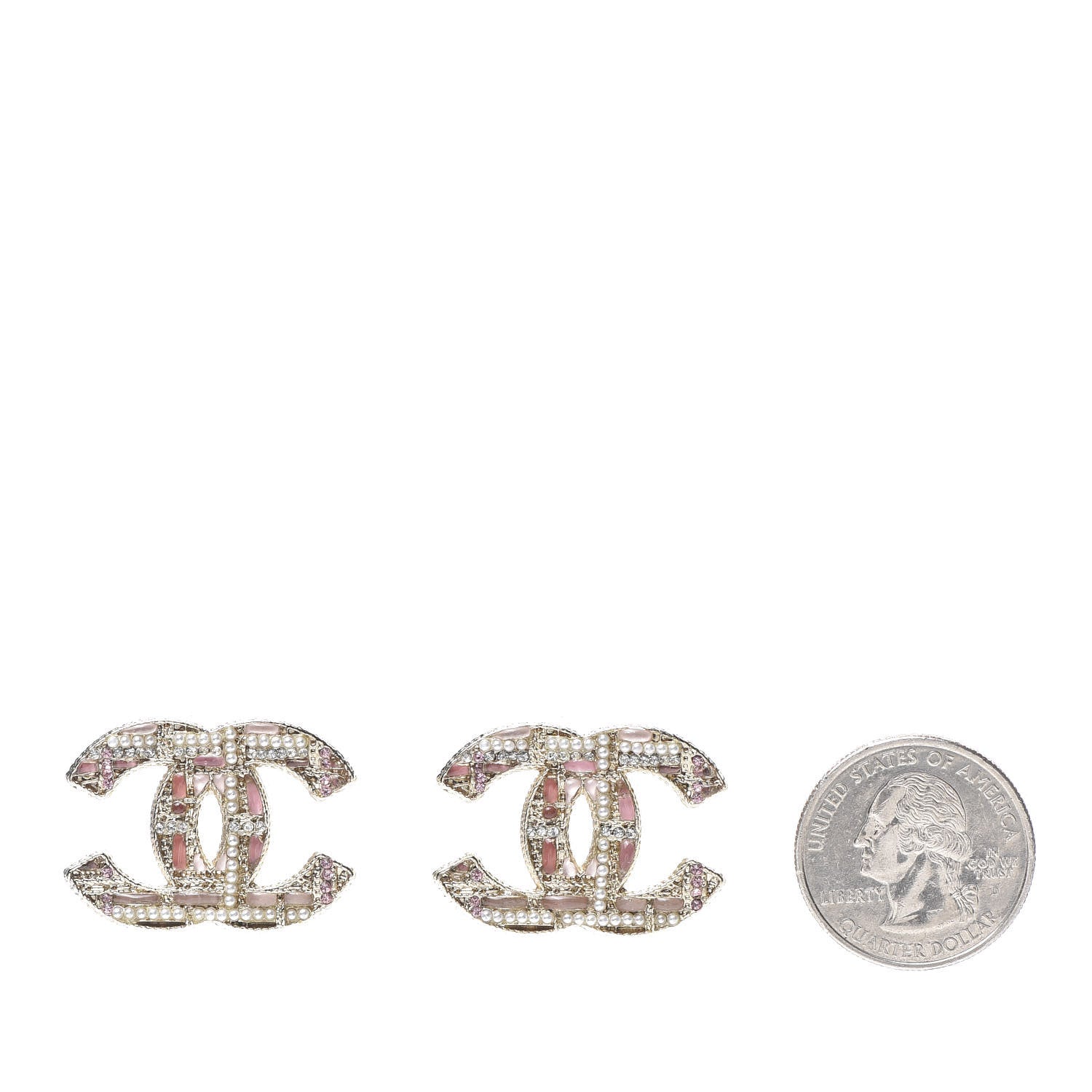 Chanel Tweed Effect CC Earrings Gold Pink 2 of 5