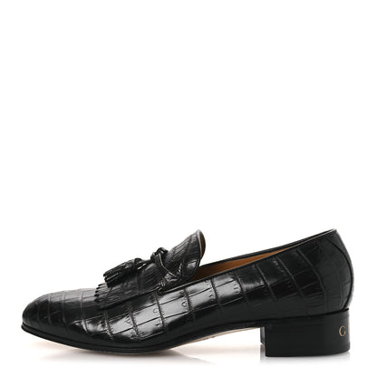 Gucci Crocodile Niloticus Mens Tassel Loafers 8 Black 1 of 13
