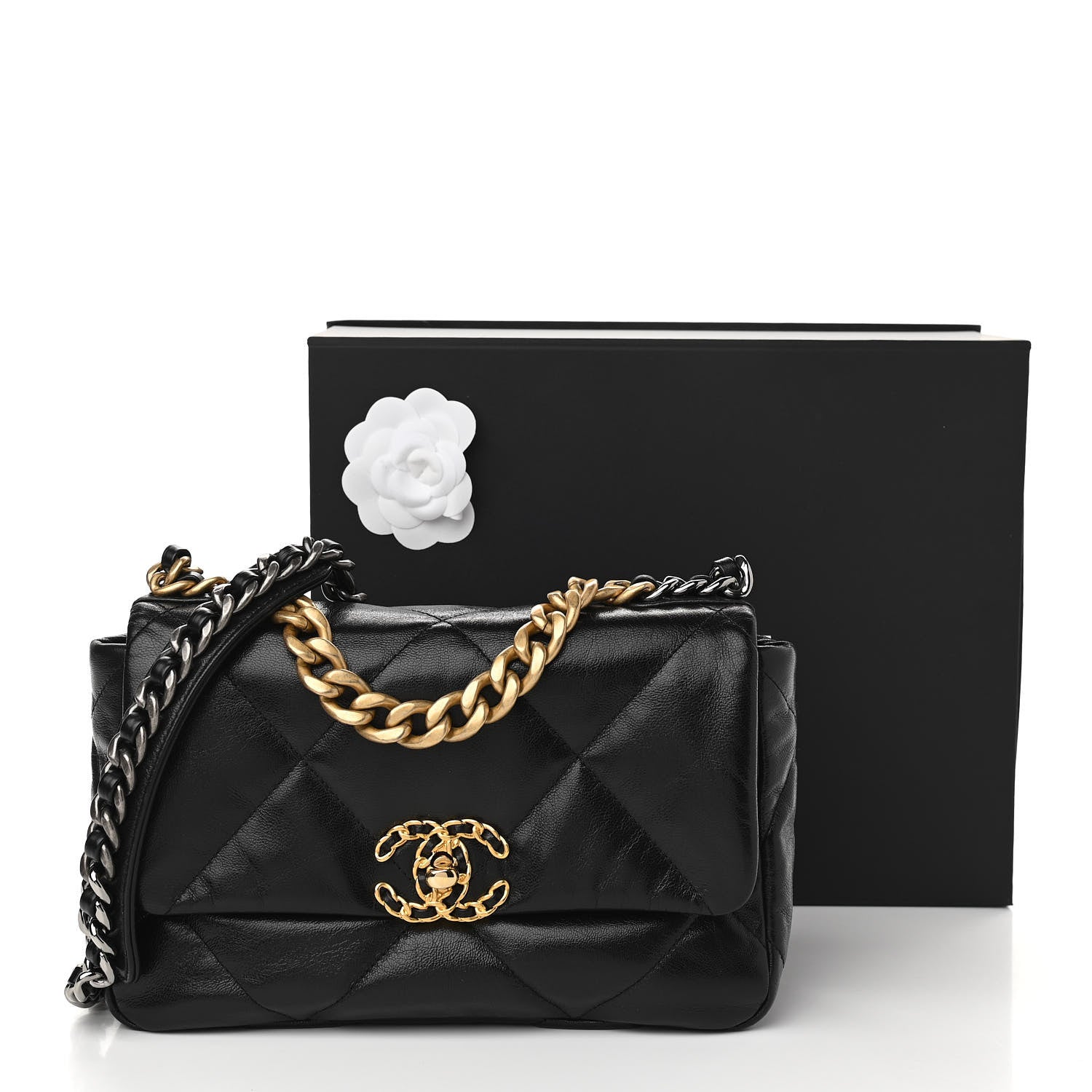 Chanel Shiny Goatskin Quilted Medium Chanel 19 Flap Black 11 of 11