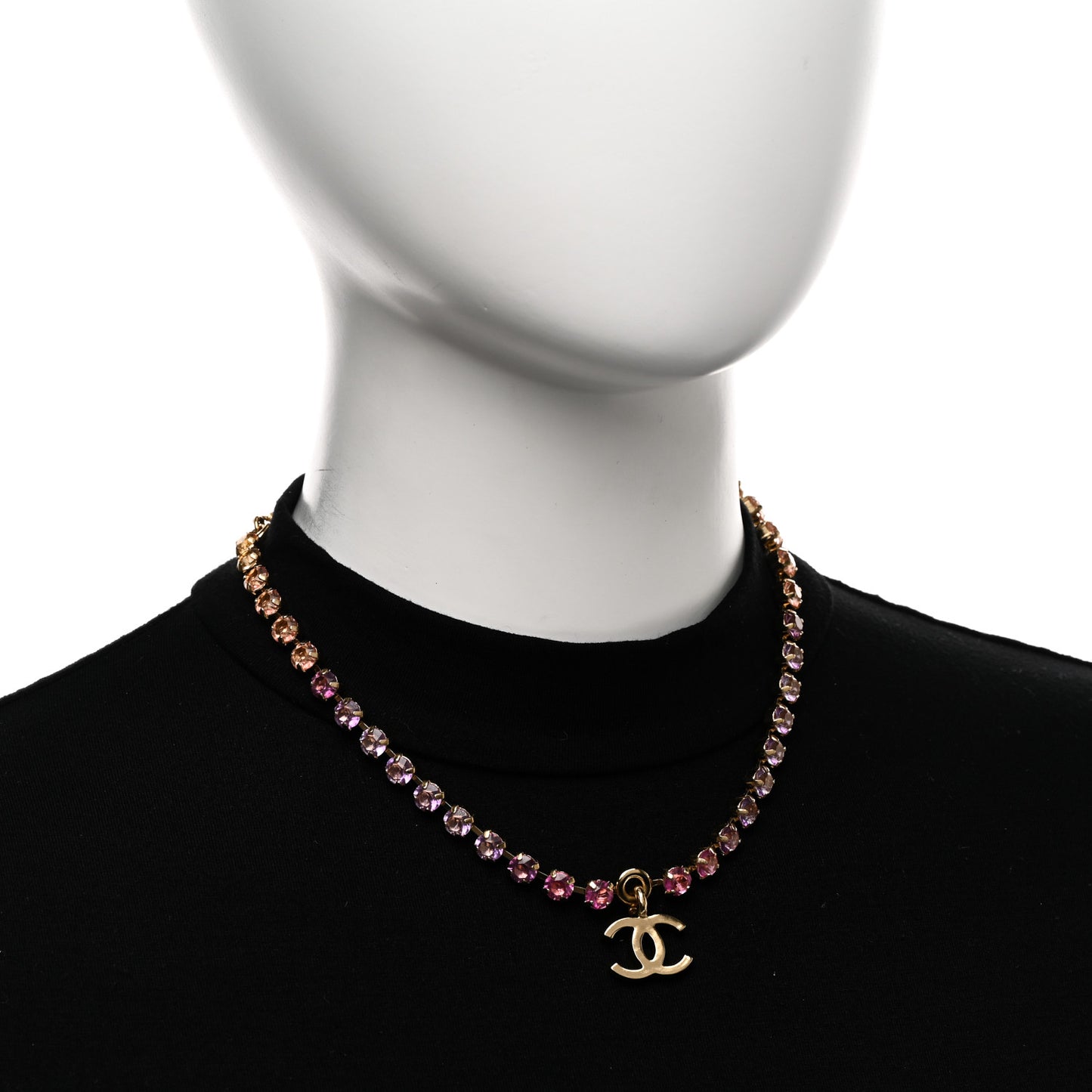 Crystal CC Choker Necklace Gold Pink Orange Purple Yellow