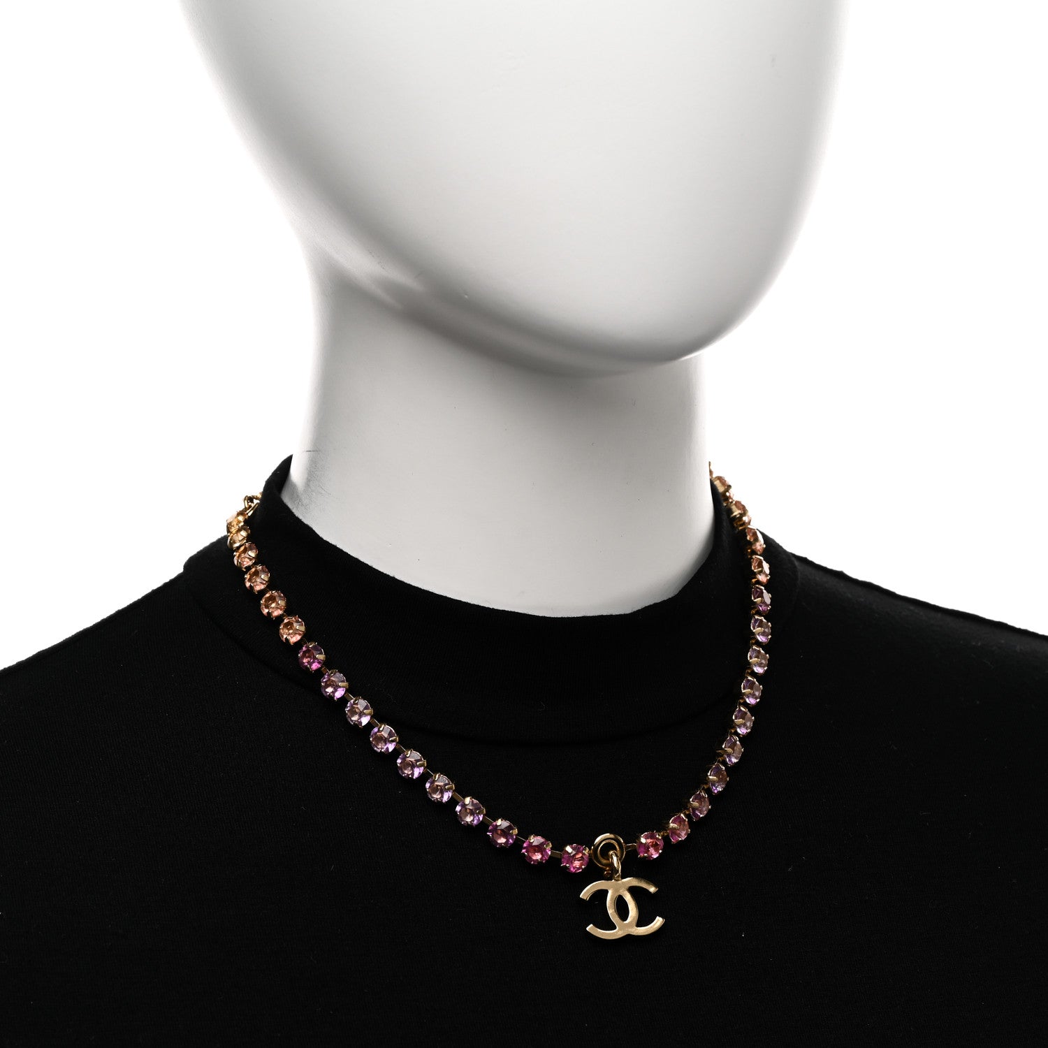 Chanel Crystal CC Choker Necklace Gold Pink Orange Purple Yellow 2 of 6