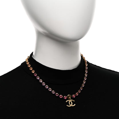 Chanel Crystal CC Choker Necklace Gold Pink Orange Purple Yellow 2 of 6