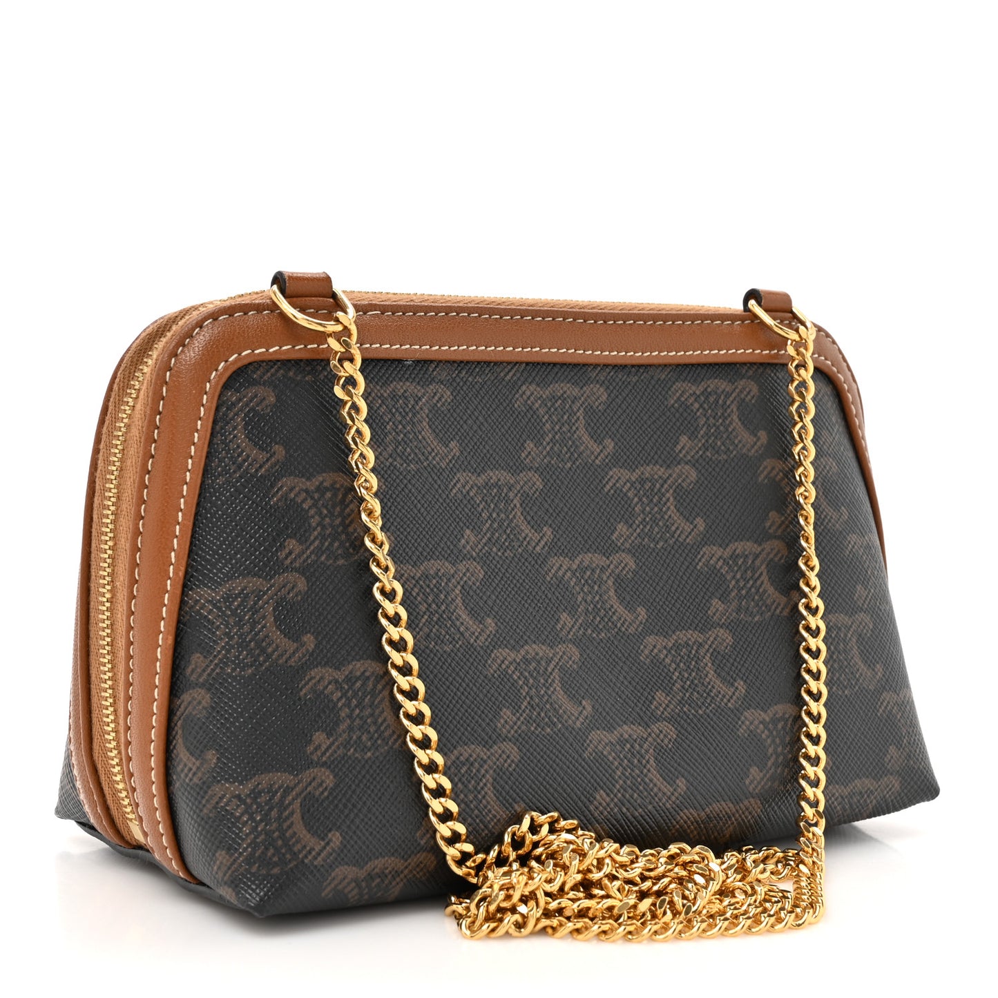 Triomphe Canvas Lambskin Clutch On Chain Tan