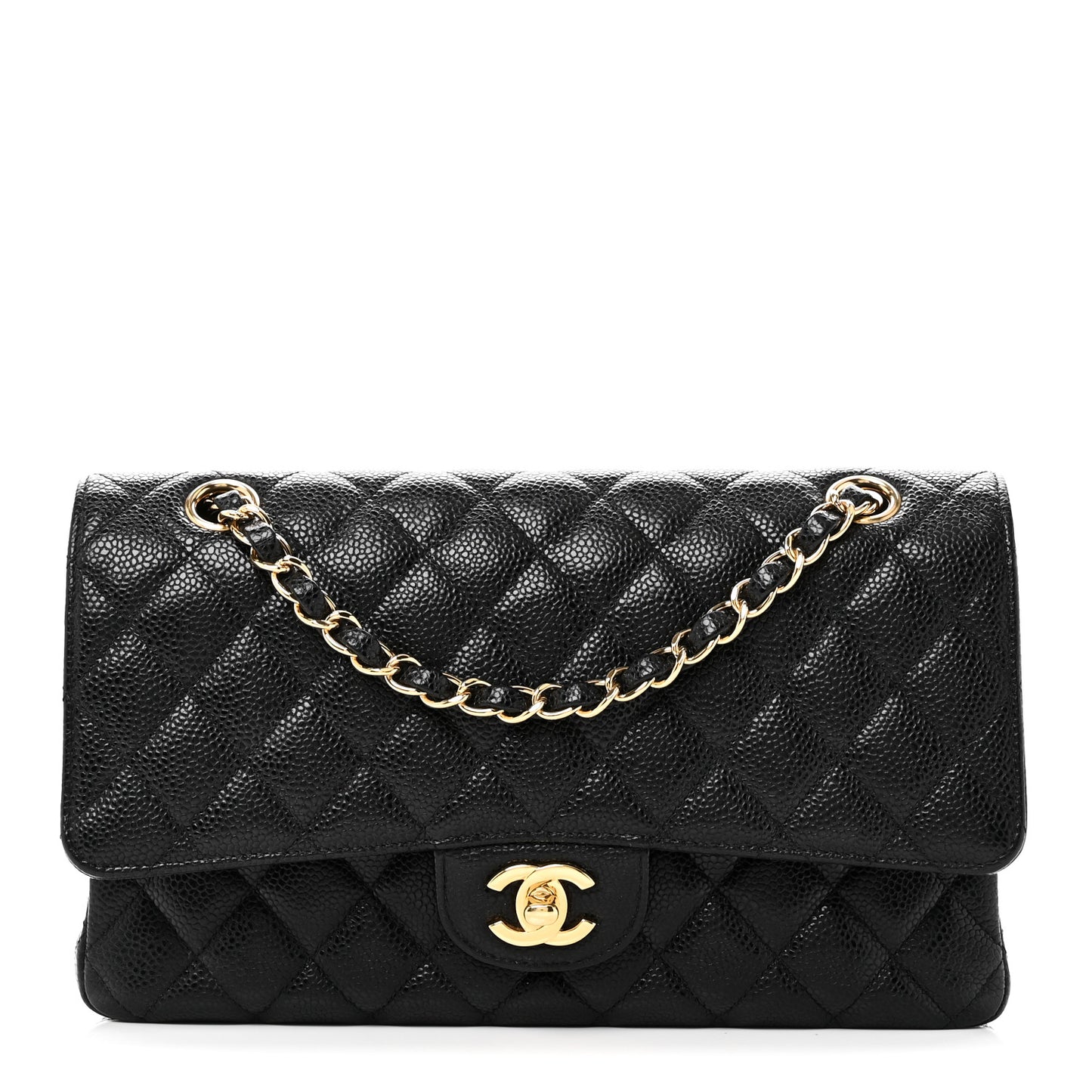 Caviar Quilted Medium Double Flap Black