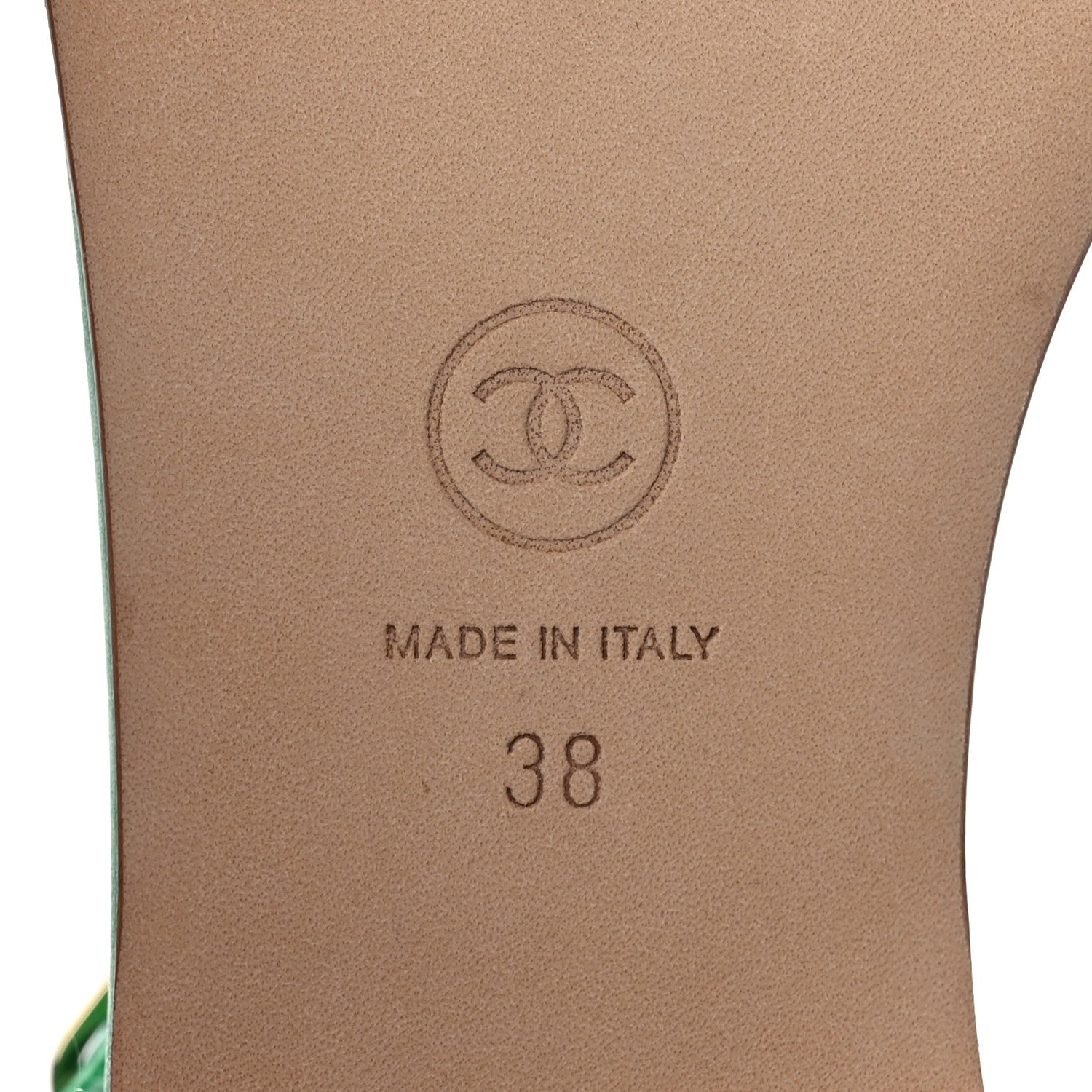Chanel Lambskin Crystal CC Logo Thong Sandals 38 Green 7 of 7