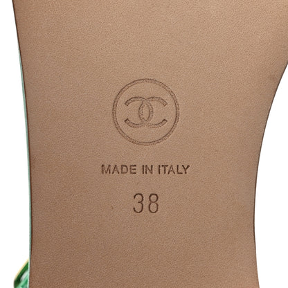 Chanel Lambskin Crystal CC Logo Thong Sandals 38 Green 7 of 7