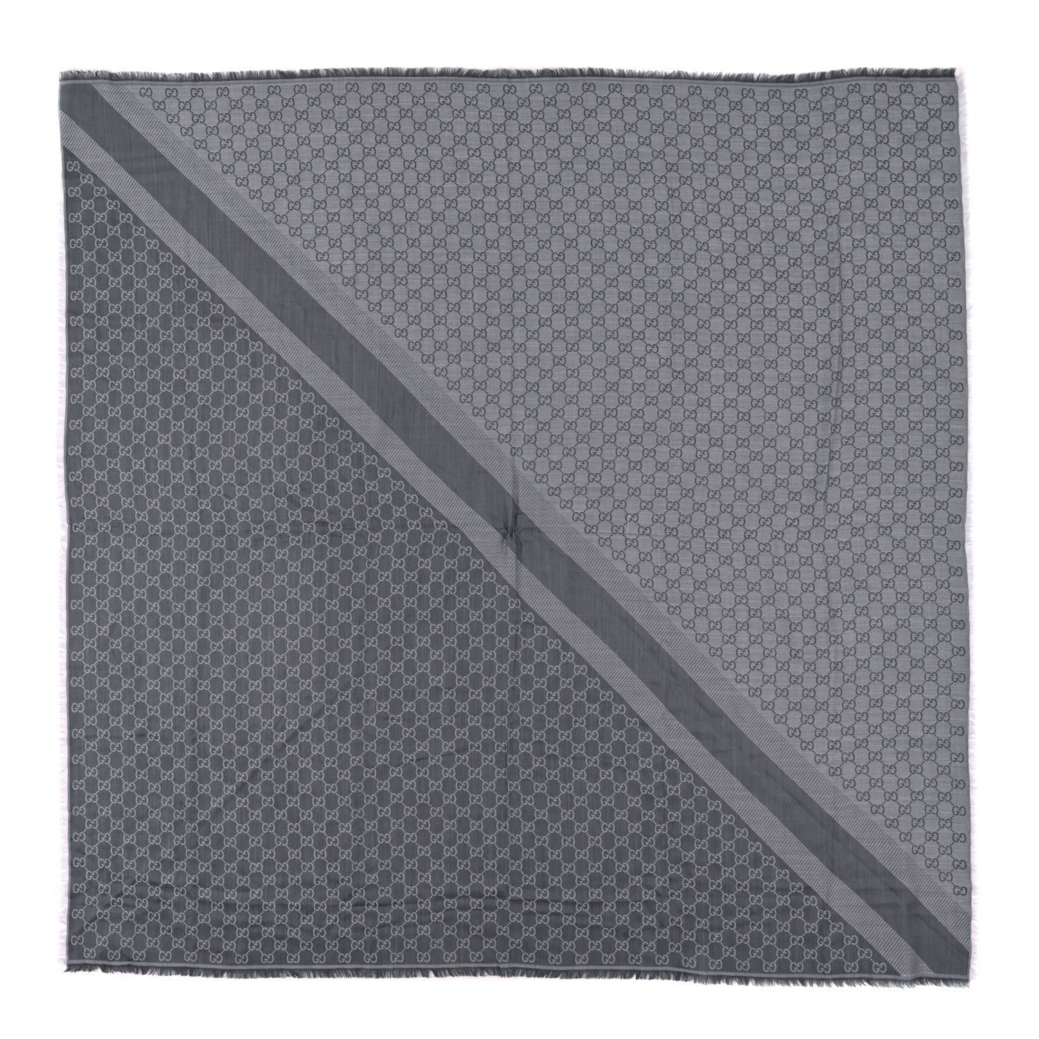 Gucci Wool Silk Monogram GGWeb Fringe Shawl Grey 1 of 4