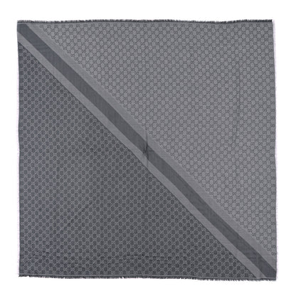 Gucci Wool Silk Monogram GGWeb Fringe Shawl Grey 1 of 4