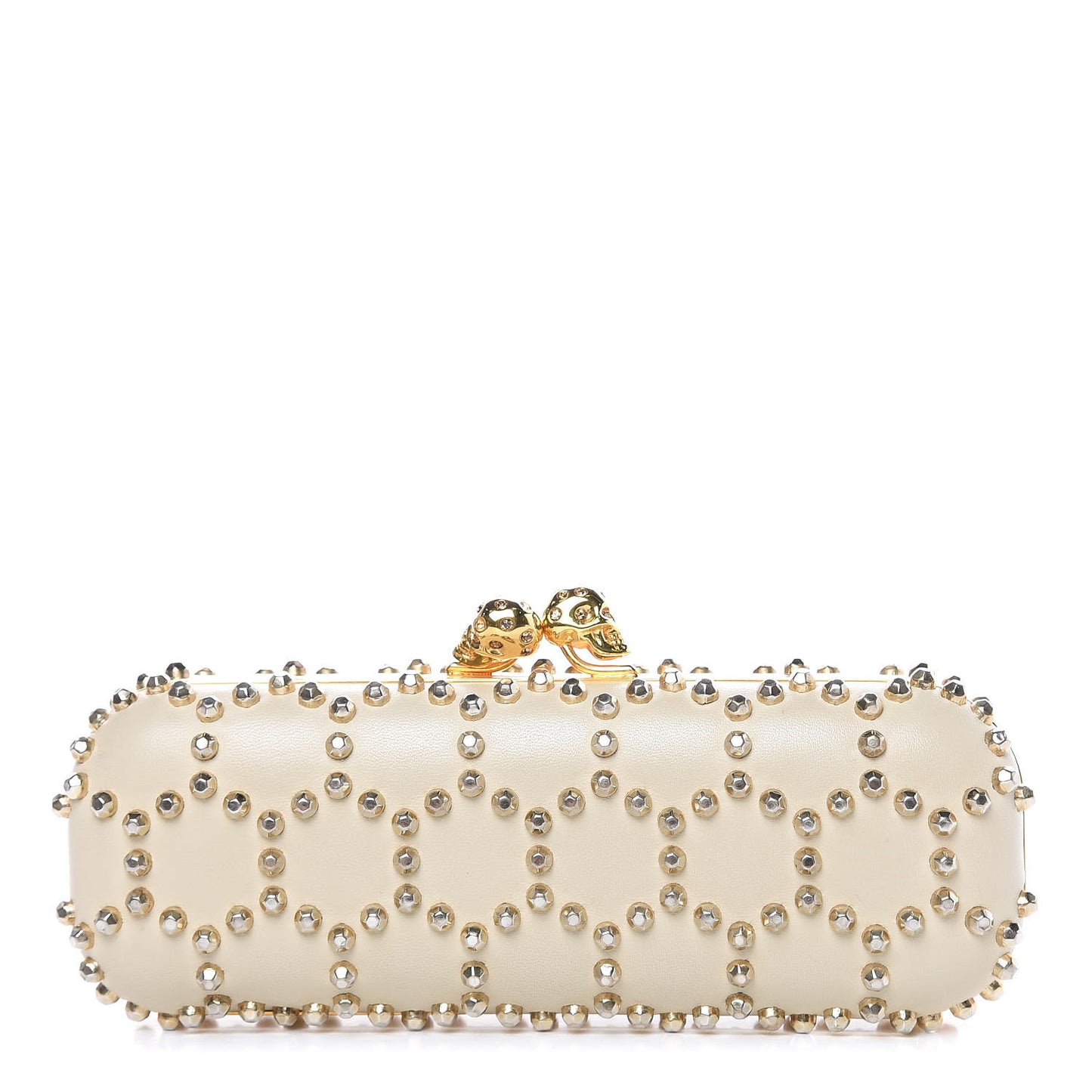 Nappa Studded Twin Skull Box Clutch Ivory