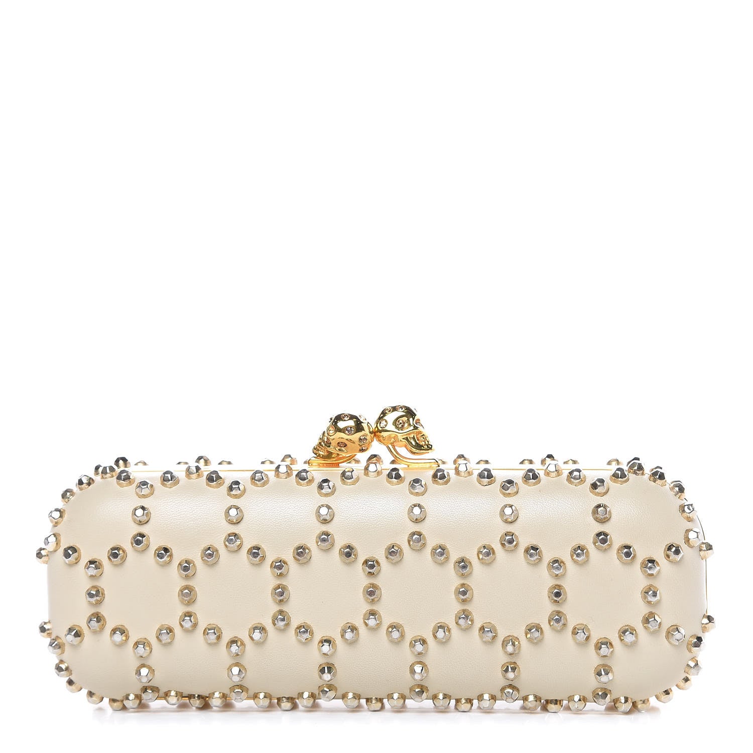 Alexander McQueen Nappa Studded Twin Skull Box Clutch Ivory 1 of 12