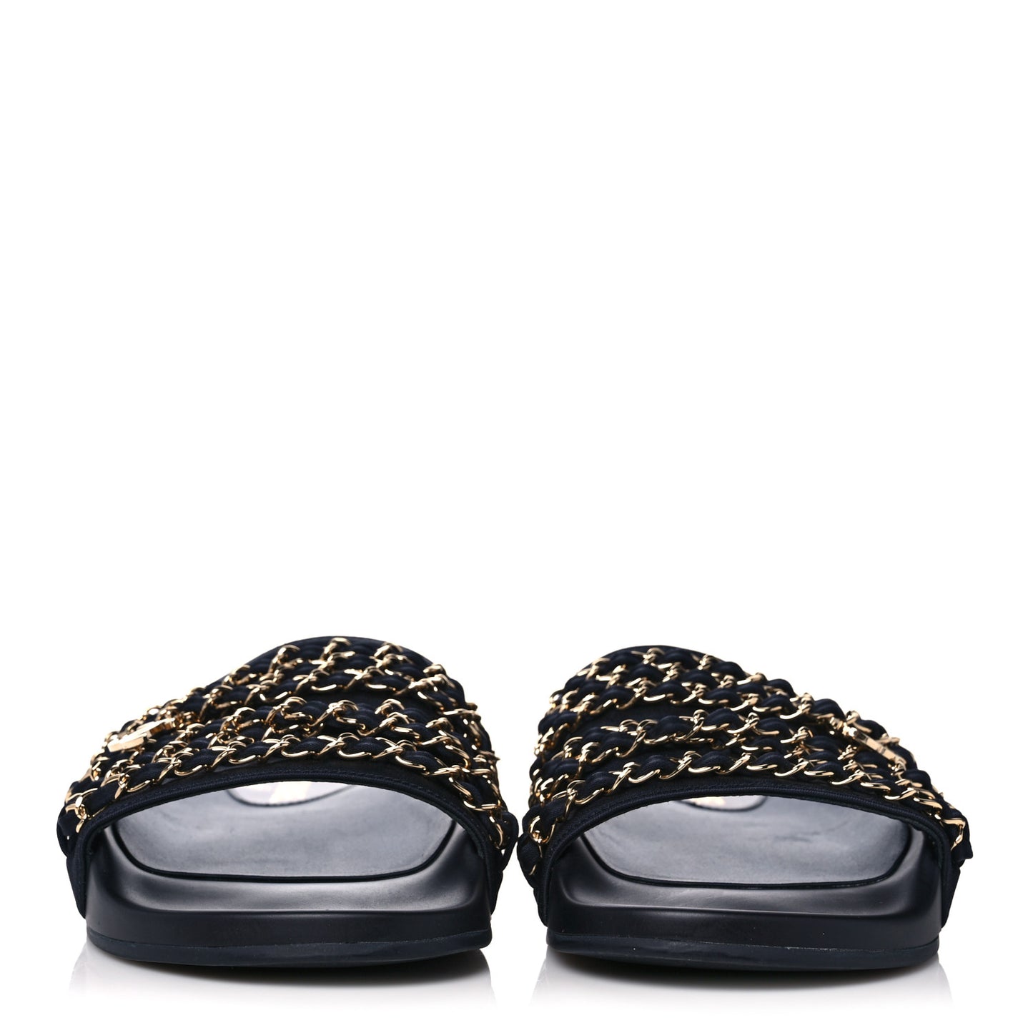 Satin Canvas Chain Slides Sandals Flats 40 Marine