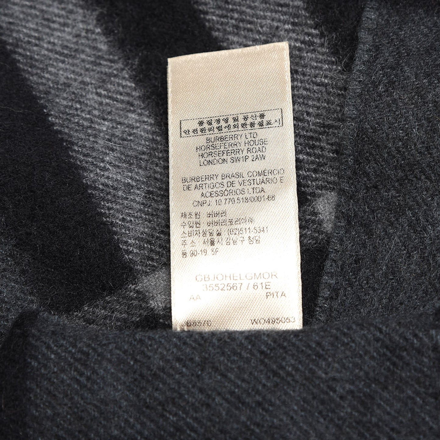 Cashmere Giant Check Fringe Scarf Charcoal